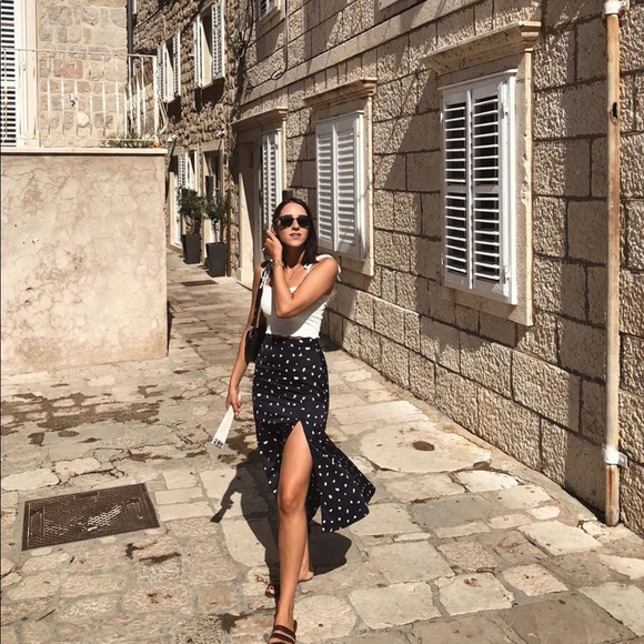 Zara Dresses & Skirts - Zara polka dot satin skirt bloggers favorite